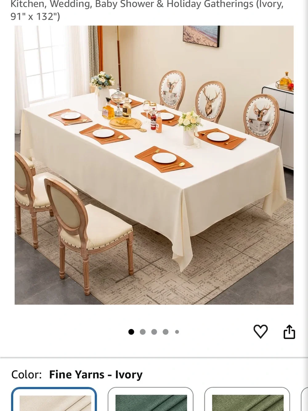 Balcony & Falcon Ivory Waterproof Tablecloth 91” x 132”